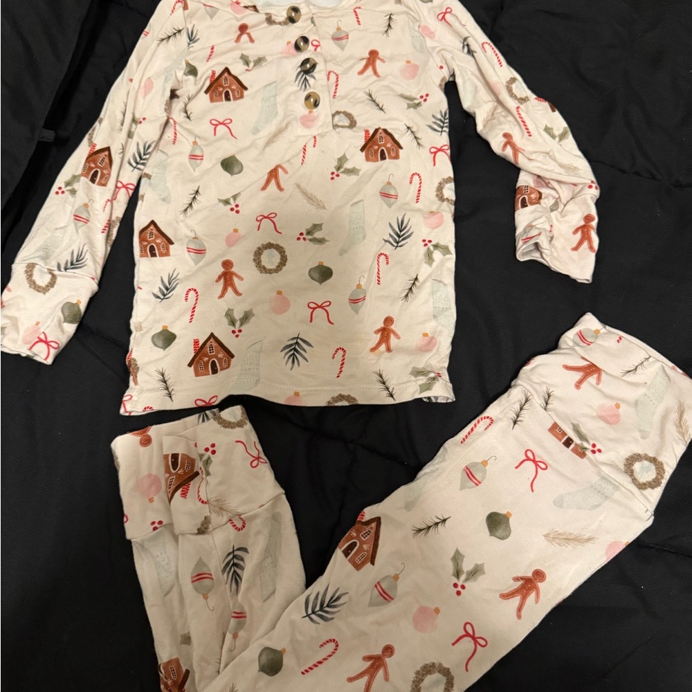Festive Kids Pajamas Set - Cream and Brown
